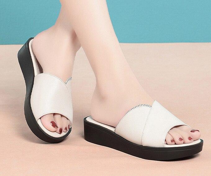 Fashion AIYUQI Women Slippers Sandals Genuine Leather Summer New Open-toe Women Shoes Slippers Big Size 41 42 43 Mom Wedge Women Slides