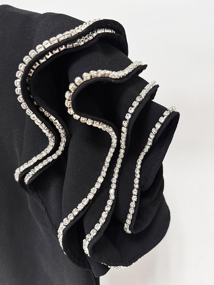 2025 European & American Designer Rhinestone Ruffle Sleeve Backless Floor-Length Gown