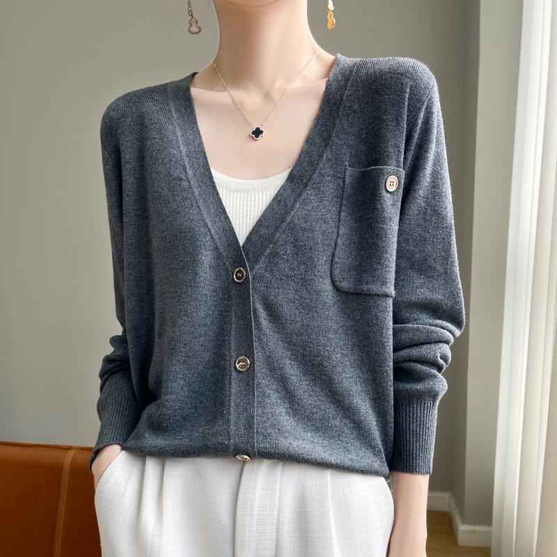 Long Sleeve Knitted Cardigan Women's Short Jacket Sweater High Design Niche Loose Thin V-Neck Top