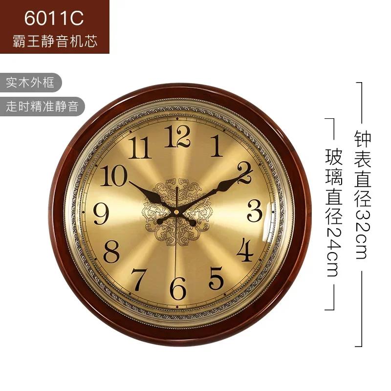 Luxury Wood Wall Clock Metal Retro Nordic American Style Gold Silent Wall Clocks Bedroom Shabby Chic Living Room Horloge GO5G0X0