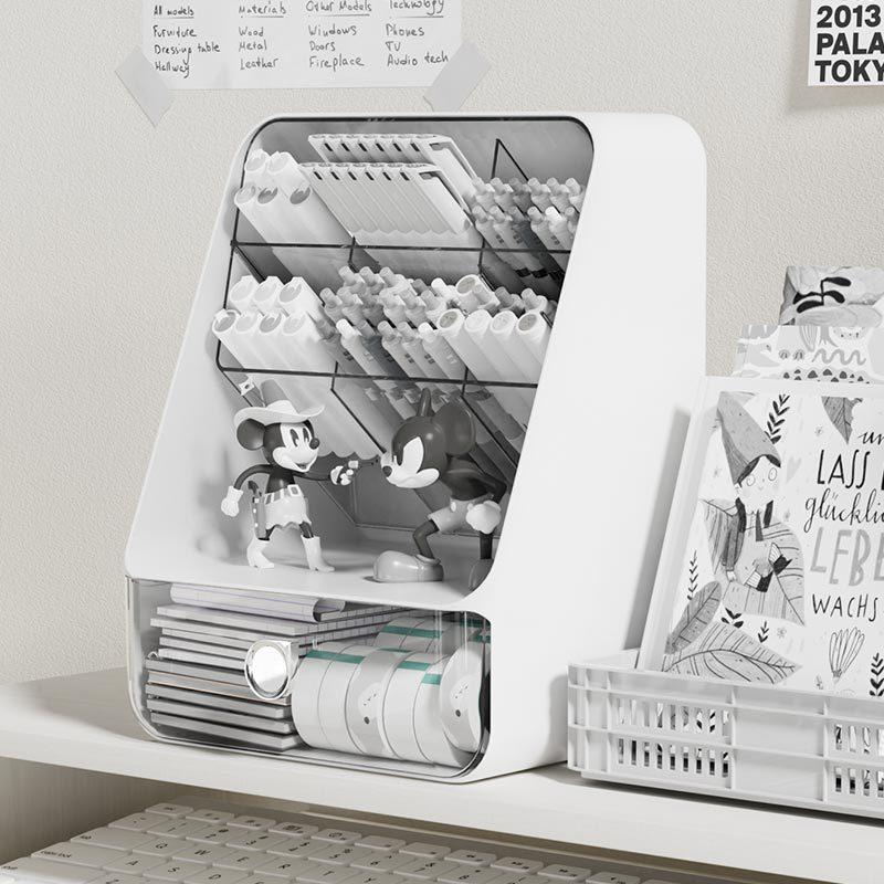 

Прозрачный наклонный держатель для ручек и ящик для хранения на столе белый