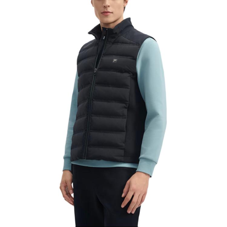 Fila White Series Fashion Casual Warm Stand Collar Zipper Sleeveless Down Vest Men Vest Black F11M443909F-BK