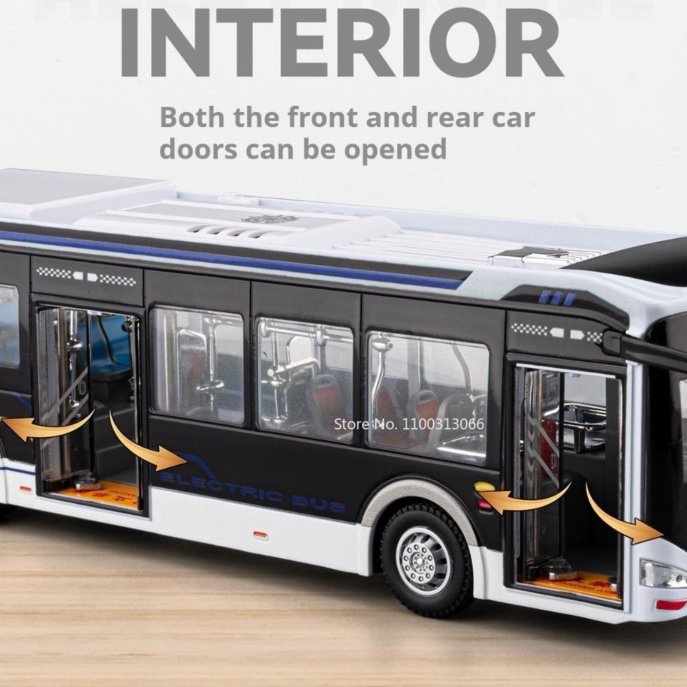 1:42 New Energy Bus Toys Cars Miniature Models Doors Can Opened Car Exquisite Interior Metal Vehicles for Toddler Kids Gifts
