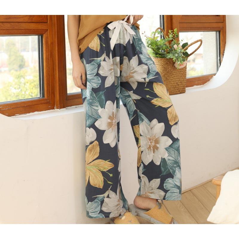 Women's Summer Pajama Pants - Cotton & Rayon, Thin Style, Wide-Leg, Loose Fit, Ideal for Spring & Autumn, Suitable for Home or Outdoors.