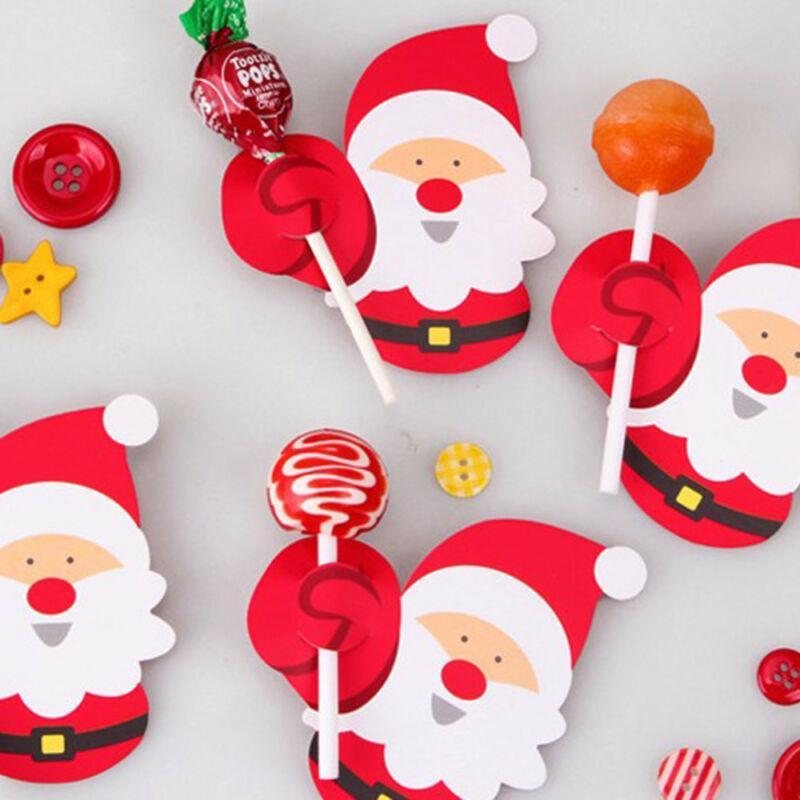 New 200-50PCS Christmas Lollipop Paper Cards Cartoon Santa Claus Penguin Snowman Kids Candy Gift Package Wrapping New Year Party