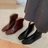 3.5CM Minimalist Elegant Ankle Boots Women Square Toe Chunky Heel Back Zip Short
