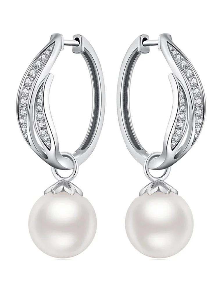 Huitan Elegant Women Drop Earrings Imitation Pearl Inlaid Shining CZ Fancy Accessories for Wedding Engagement Fashion Jewelry