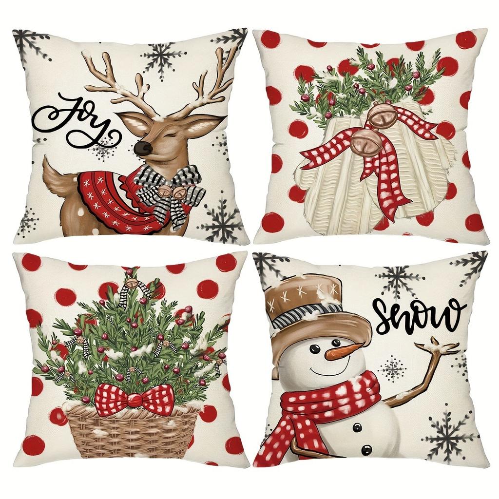 Christmas Decoration Pillow Cover Snowman Reindeer Pattern Printing Living Room Sofa Cushion Cover Home Room Decoration