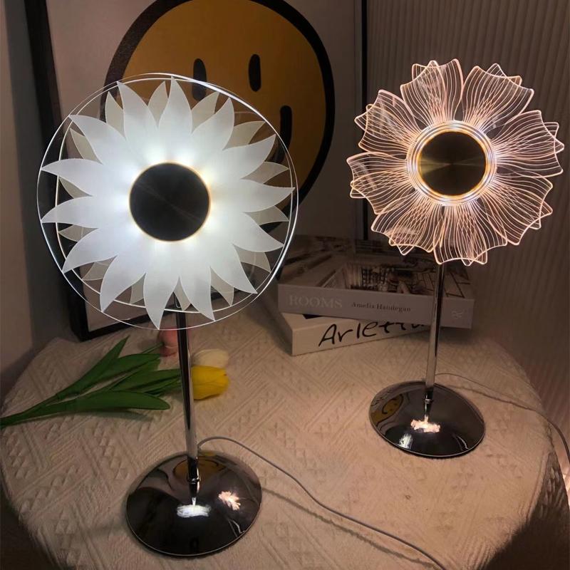 Metal Table Lamp Creative Sunflower Windmill Desk Light Bedside Atmosphere Night Light 3 Color Dimming Bedroom Decoration Lamp