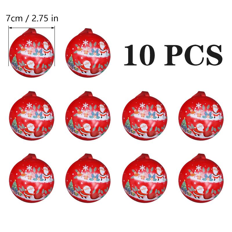 

10 шт. 7 см Рождественский шар, коробка конфет, подвеска в виде рождественской елки, жесть, детский сферический подарок, железная коробка, новогоднее украшение, канун Рождества 7x7cm