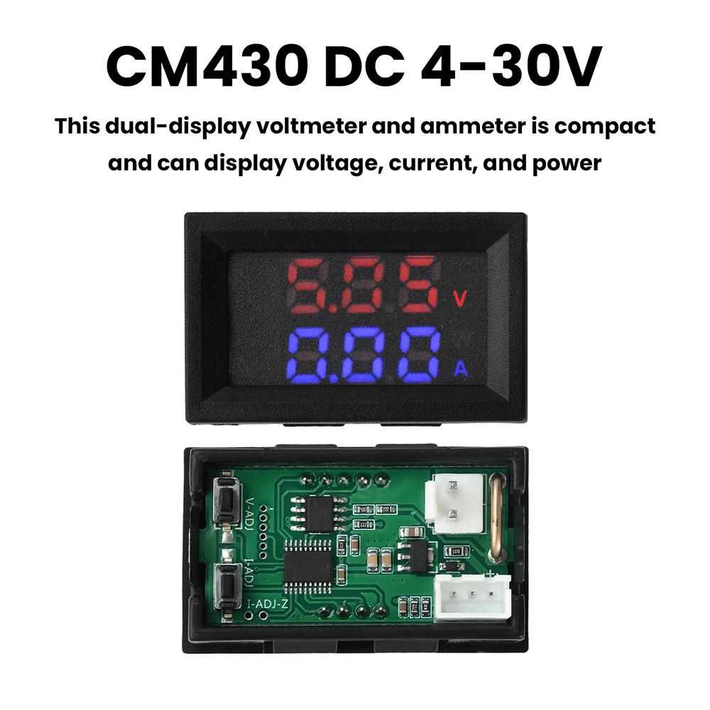 DC0-100V 10A Digital Voltmeter Ammeter CM430 Voltage Current Detector Meter Amp Volt Gauge 0.28" Red Blue LED Dual Display Panel