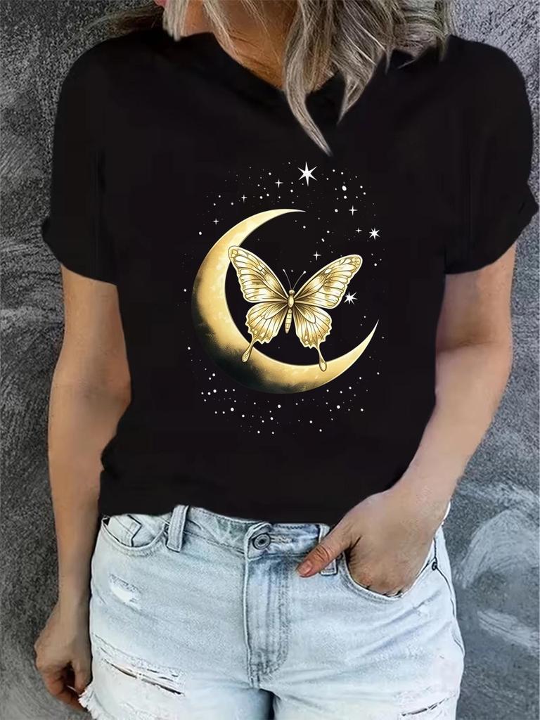Women'S Summer Short-Sleeve Printed T-Shirts, Fashionable and Casual, Machine-Washable Comfortable Fit 2D Flat Printing