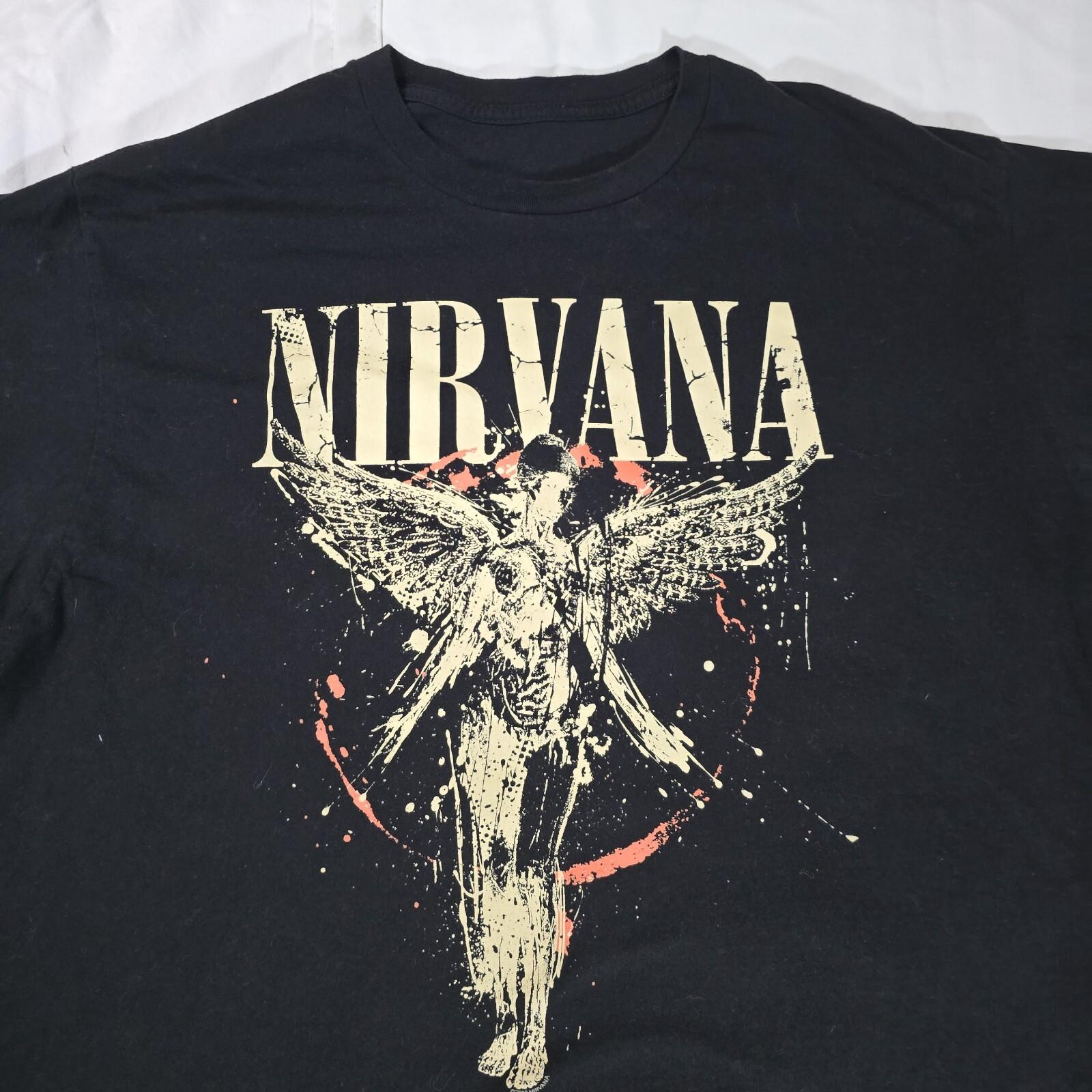 NIRVANA Graphic T-shirt Black Galaxy In Utero XL Angel Great Condition XXL