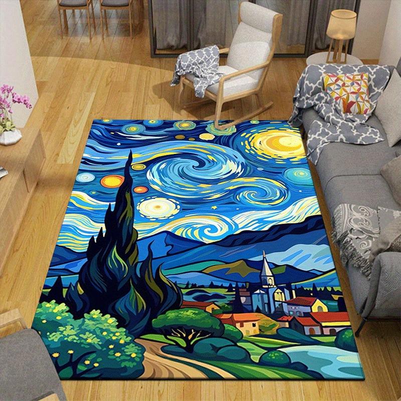 1pc Wonderful Starry Sky Pattern Area Rug, Anti Slip Non Shedding Stain Resistant Carpet