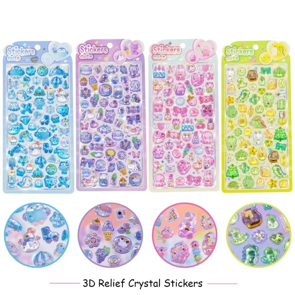 Hot Latest Crystal Dream 3D Embossed Sticker Cartoon Fresh Rabbit Hand-painted Decorative Sticker Jelly Colour Sticker