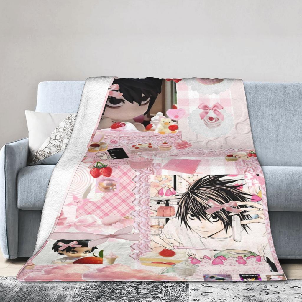 L Lawliet Knitted Blanket Deathnotes Anime Fuzzy Throw Blanket Bedroom Sofa Decoration Ultra-Soft Warm Bedspreads