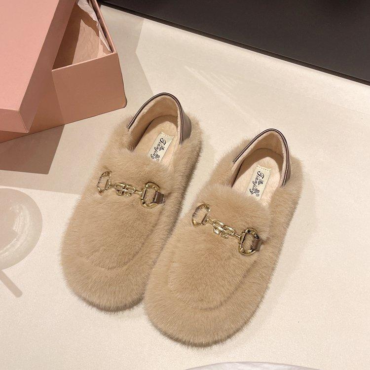 Light Luxury Style Fluffy Shoes Women's 2025 New Autumn and Winter Velvet Warm Platform Shoes One Pedal Women's Shoes Loafers Cotton Shoes