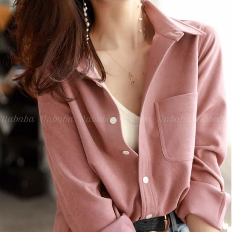 Navava Women Casual Simple Wool Long Sleeve Shirt Nb2383