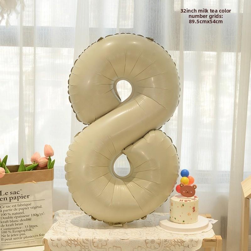 New 32-inch Caramel Cream-colored Aluminum Film Digital Balloon Children's Birthday and First Birthday Party Decoration