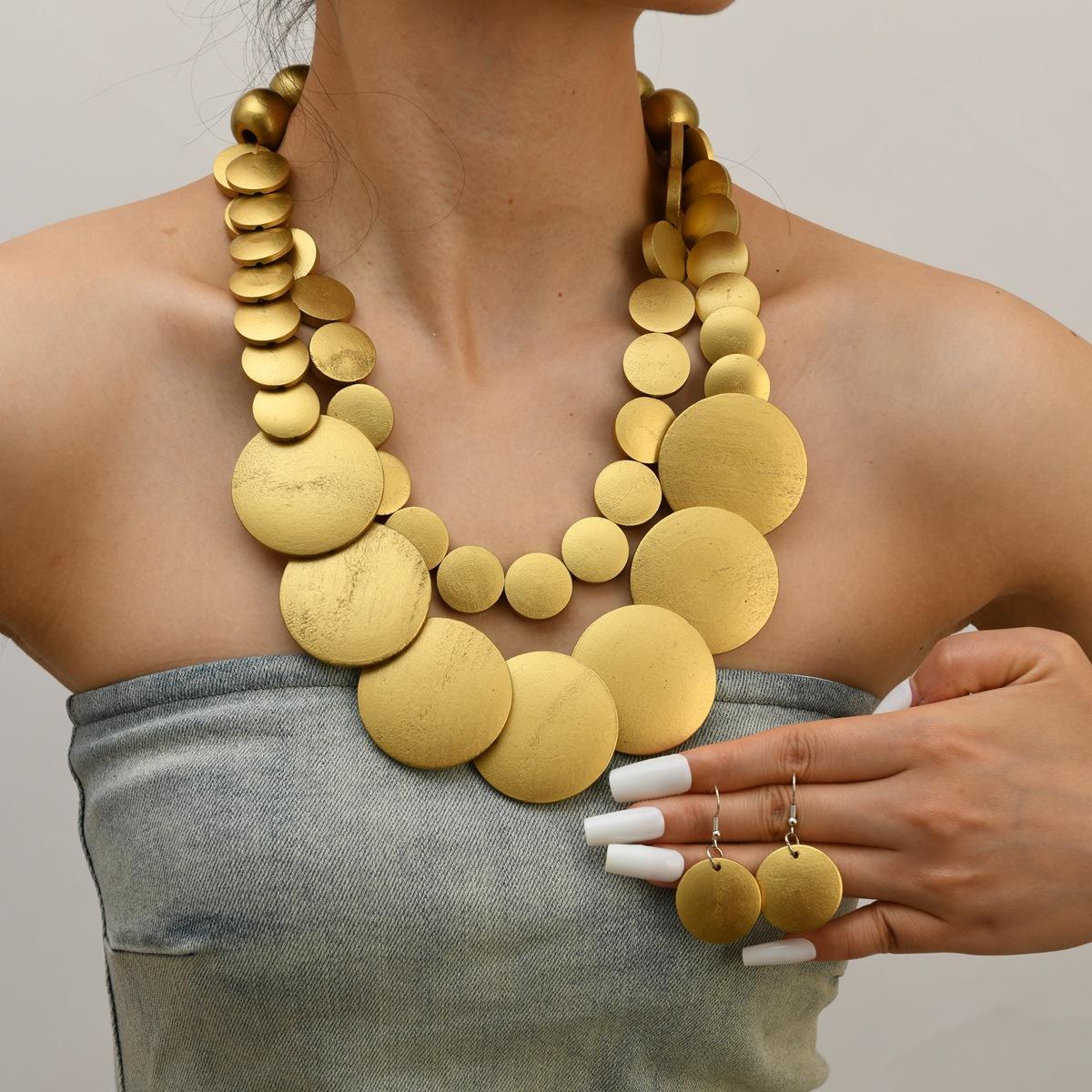 

Геометрический размер древесная щепа бисер многослойное ожерелье свитер цепь богемный этнический стиль африканское ожерелье золотой