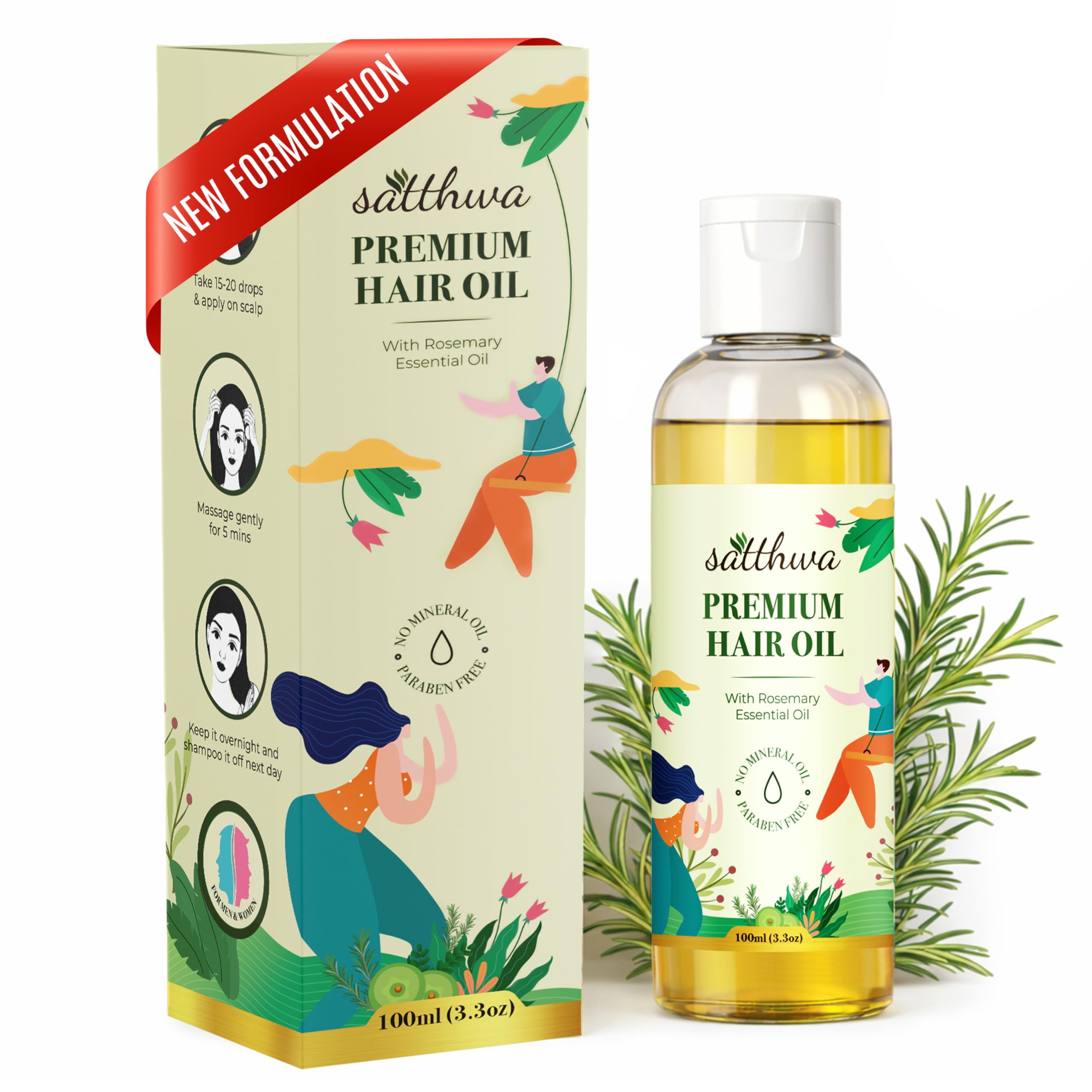 

Satthwa Premium Rosemary Hair Oil | Botanical Oil | Lightweight, Non-Greasy | For Daily Hair Care Rituals | 100 ml