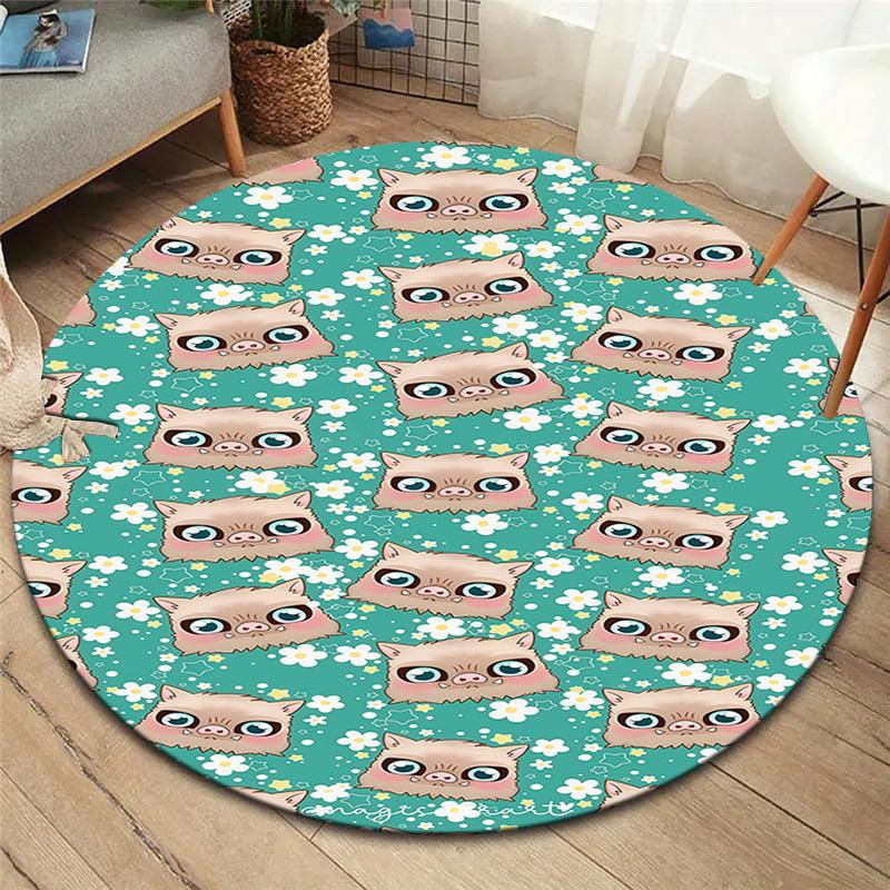 Demon Slayer Art Round Area Rug Carpet Rug For Living Room Bedroom Sofa Playroom Decor Nonslip Floor Mat