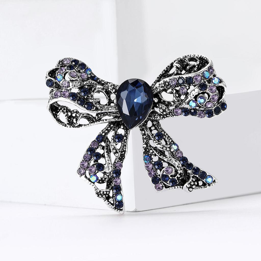 Vintage Rhinestone Bow Brooch for Women Unisex Office Party Friend Gifts Jewelry Accessories