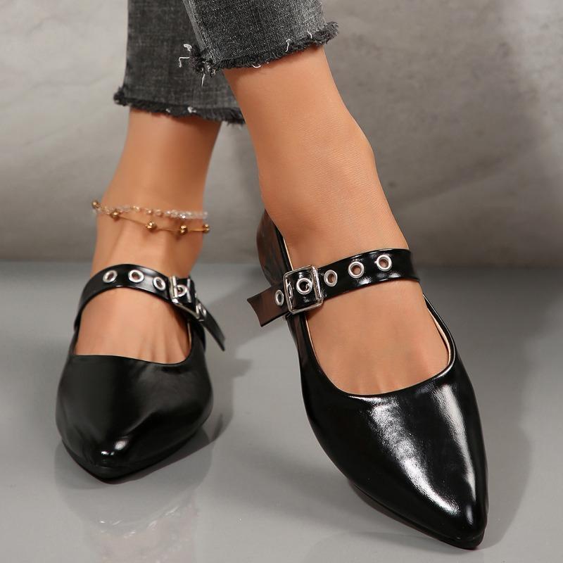 

2025 Женская обувь Бренд Женские туфли-лодочки Сексуальные остроносые туфли на низком каблуке Модные неглубокие туфли с пряжкой Zapatos Размер 36-43 36 чёрный