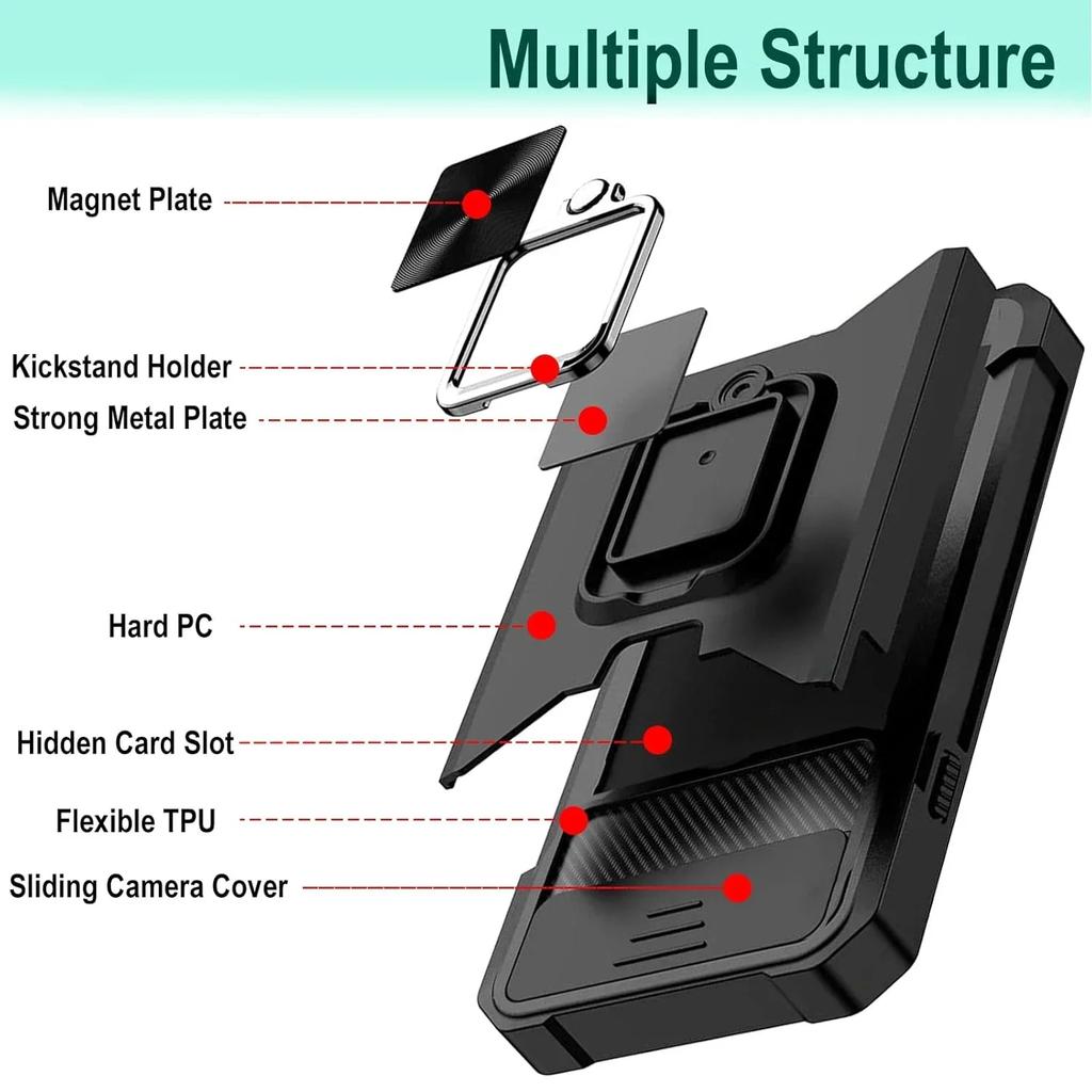 Case for Google Pixel 9A  9 Pro XL 8 7A 7 6 A Pro Slide Camera Card Holder Slot Wallet Protective With Ring Stand Cover