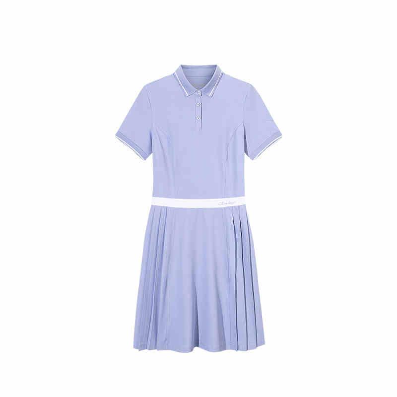 

Anta Color Block Soft Comfortable Breathable Versatile Short Sleeve Dress Women dresses Twilight-Ice-Blue 162527205-1 S