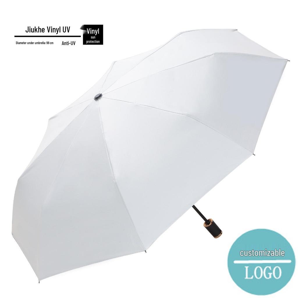 Zakázkový UV černý lepicí deštník proti slunci a dešti – Dámský třídílný design s potiskem loga.
