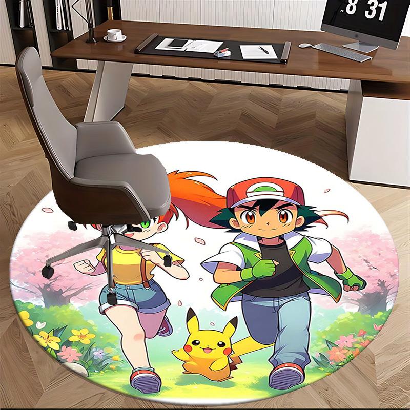 1pc Pokémon Pikachu & Friends Round Carpet - Anime Design, Office Chair Mat, Non-Slip Rug, Seasonal Gift, Suitable for Home Decor, Living Room