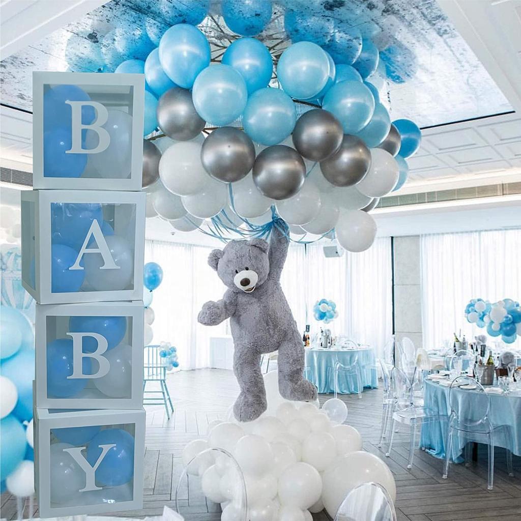 Blue Baby Shower Boxes Boy Girl Transparent Balloon Box Baby Shower Decorations Boxes Block Babyshower Birthday Party Supplies