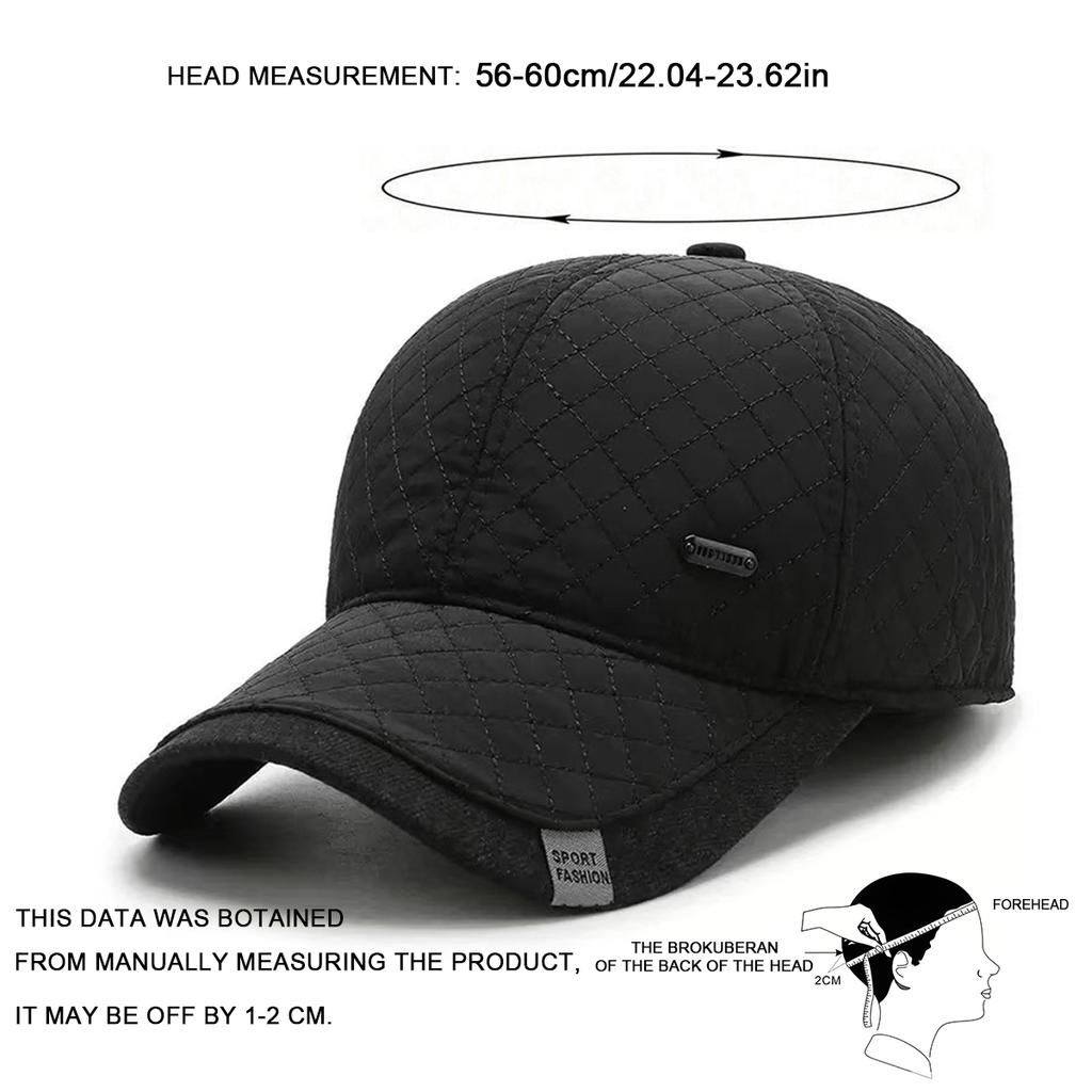 Fashion Diamond Grid Ear Protection Baseball Cap Winter Middle-aged and Elderly Warm Hat Leisure Travel Outdoor Hats Golf Caps