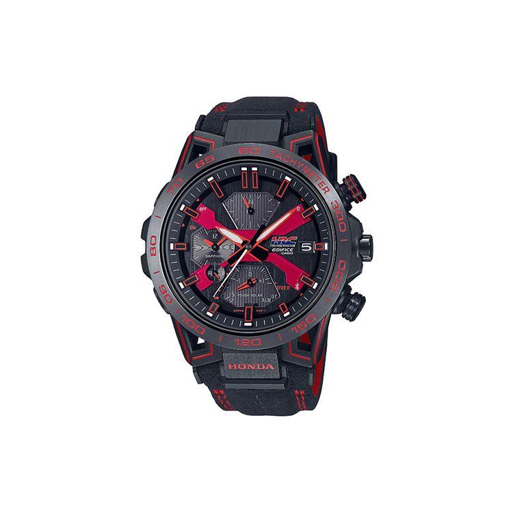 Casio Men's Black Edifice Honda Racing Suzuka Circuit 60Th Anniversary Collaboration Solar Quartz Movet Leather Strap Watch Watches Eqb-2000Hr-1Ajr