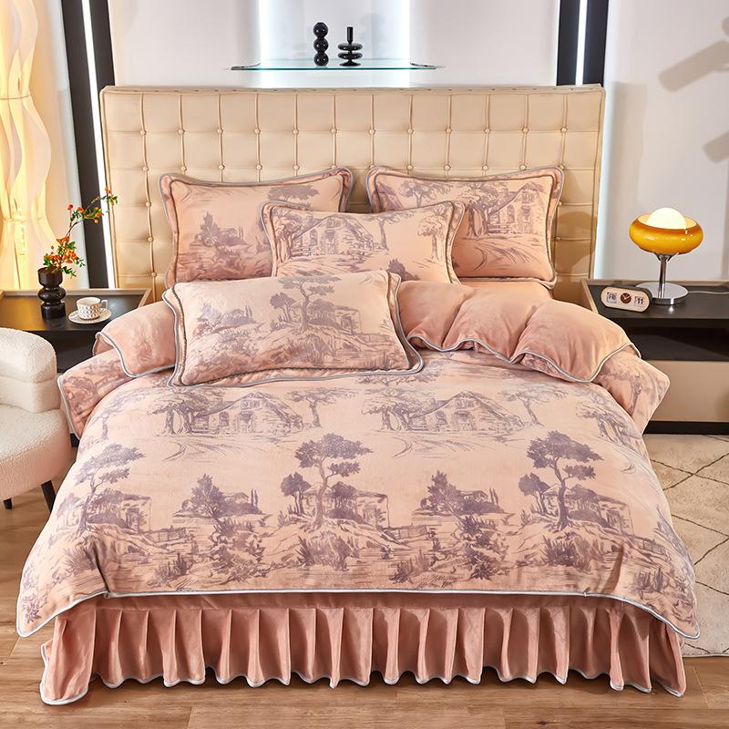 Light Luxury Thickened Milk Fleece Four-Piece Warm Double-Sided Fleece Quilt Cover Baby Fleece Anti-Static Coral Fleece Kit