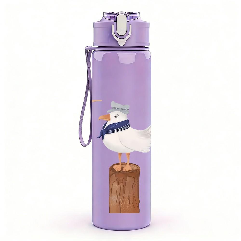 1PC Three Wooden Seagull Bird Print 750ml Color Plastic Sports Water Bottle Leakproof Flip Straw Lid Suitable for Sports Office Home Use