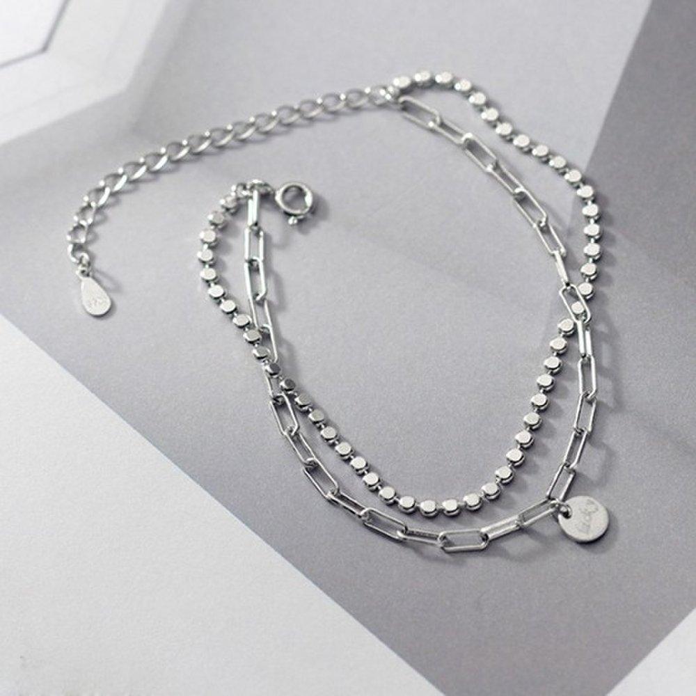 Hermosa J W023 925 Silver Bracelet Silver Bracelet Daily Women's Layered Clip Two-Row Bracelet