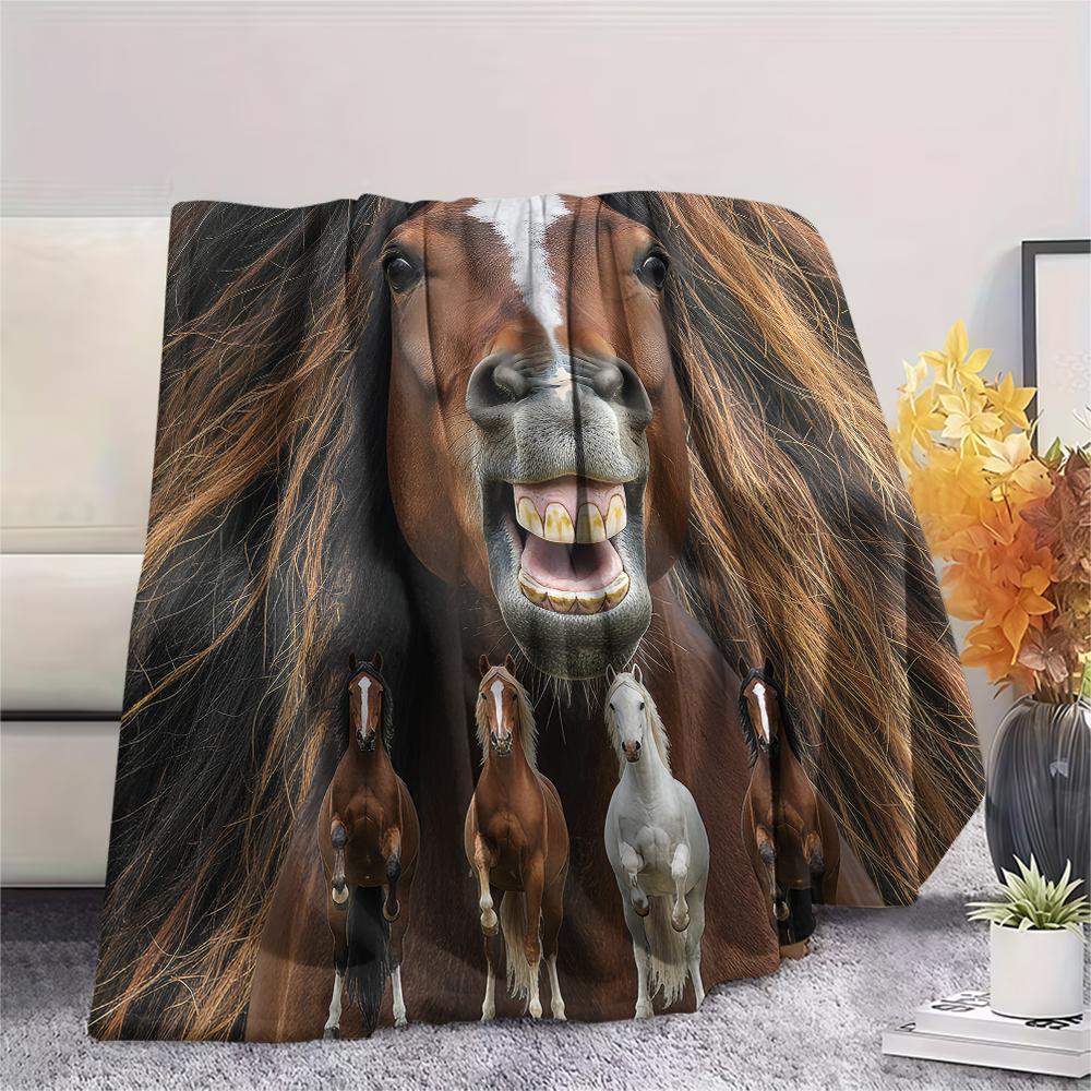 1Pc Horse Alpaca Print Flannel Blanket, High quality Comfortable for All Seasons, Home Decor, Warmth and Comfort, Perfect for Gifts