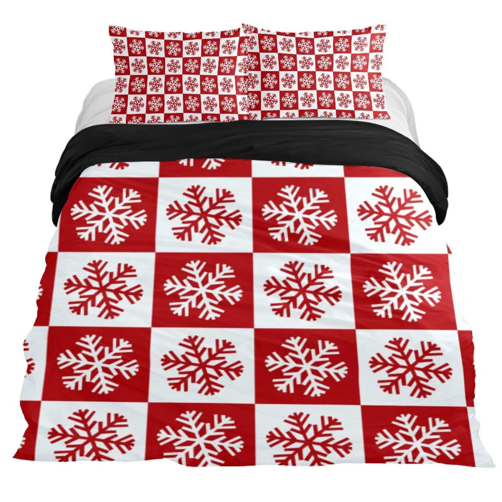 Snowflake Duvet Cover Set Winter Christmas Theme Twin King Size Soft Bedding for Cold Weather Season 135x200cm 2pcs