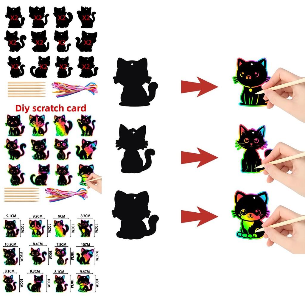 Cat Diy Scratch Card Party Decor With Colorful Hanging For Birthday Celebration And Kids Event