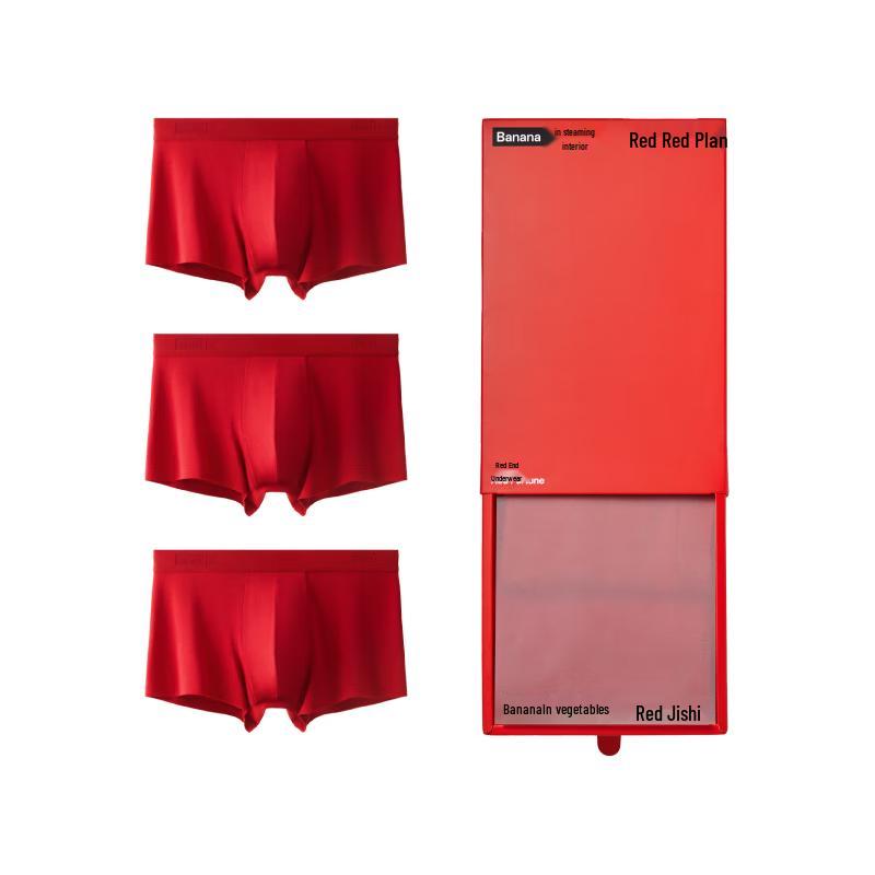 Bananain Men's Red Plan 3-Series Antibacterial Boxer Briefs 3-Pack Gift Set