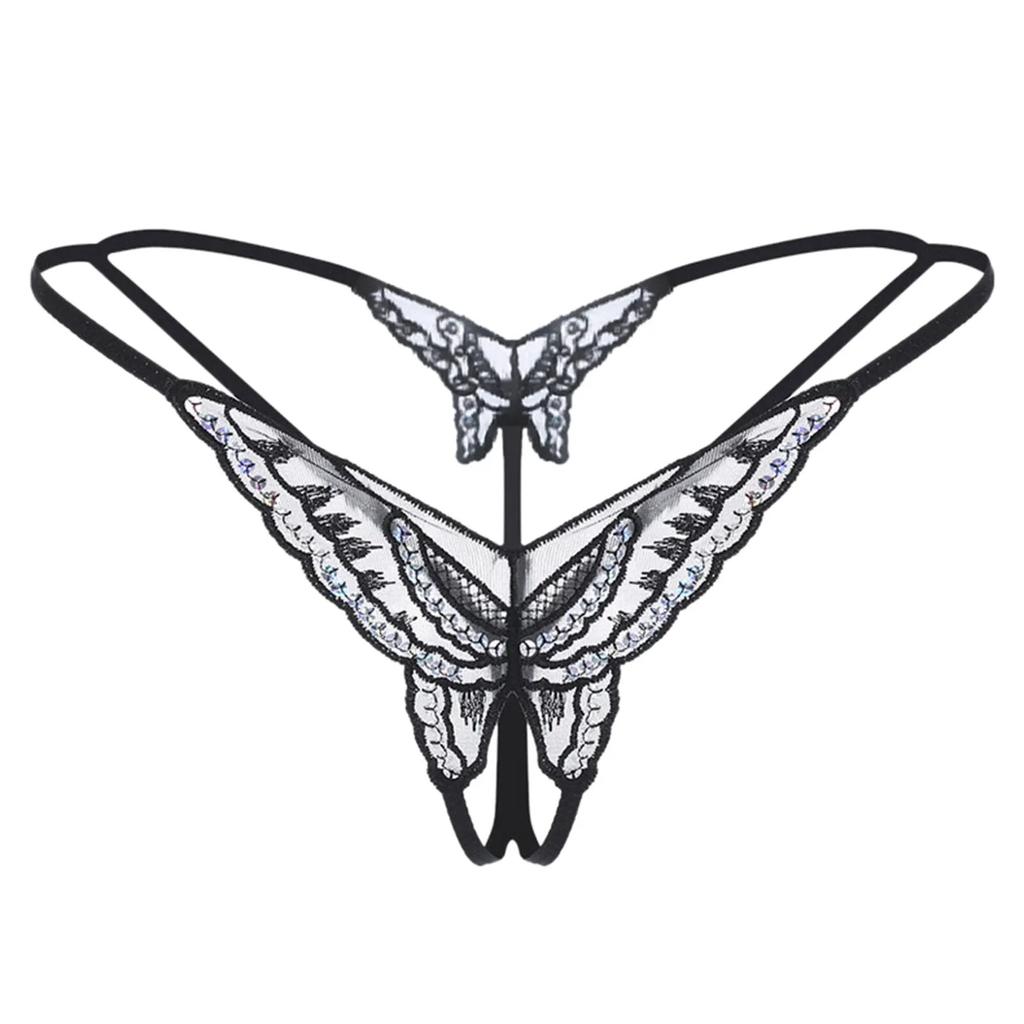 Sexy Dessous Damen Höschen Spitze Pailletten Stickerei Geöffneter Gabelung Slips Tanga Transparent T Hosen Unterwäsche Damen Pantys