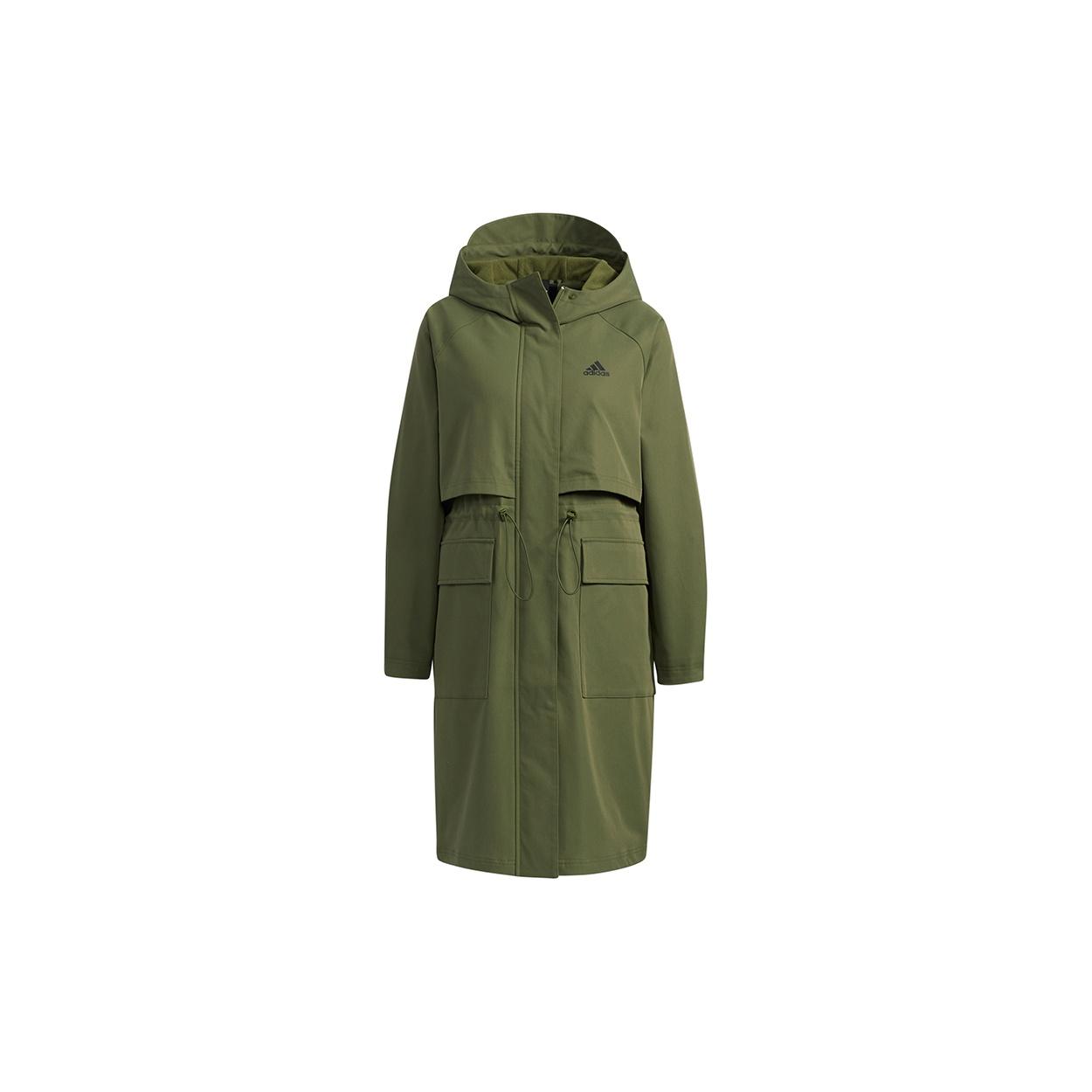 (WMNS) adidas Tech Jkt Long Casual Sports Fleece Lined Hooded Windbreaker Jacket Military Green Women s GP0632 M