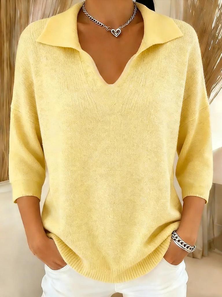 European American Retro V-neck Long Sleeve Winter Sweater for Women