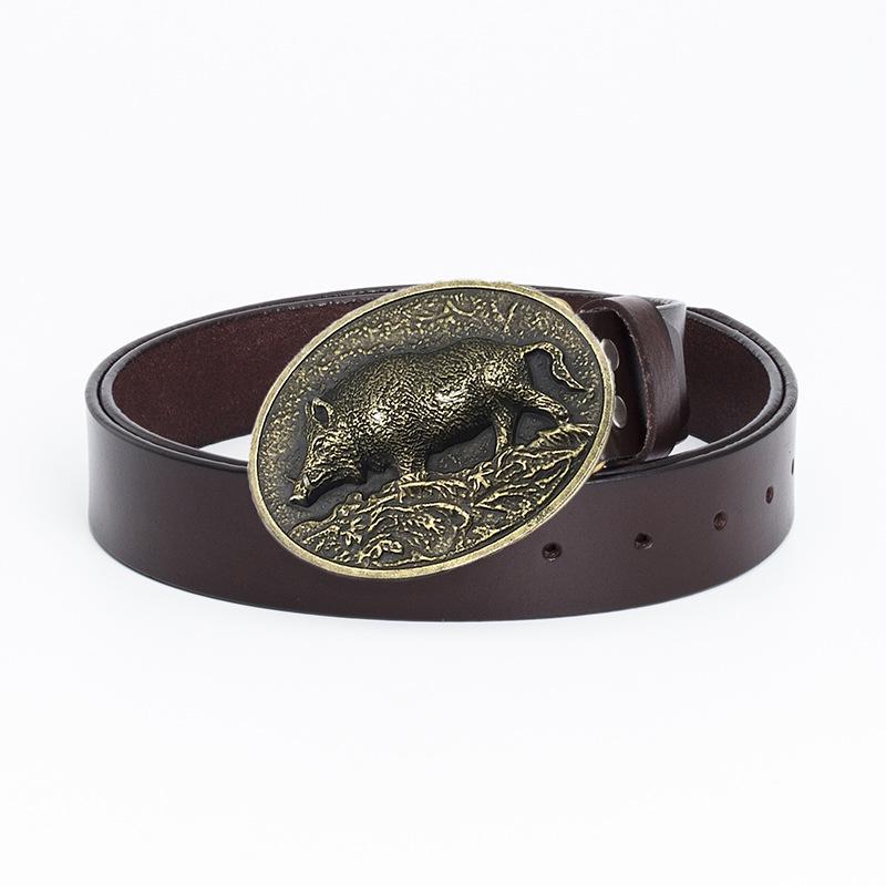 Men's Retro Cowhide Belt with Smooth Buckle - Korean Style, Trendy and Simple Wide Waistband.