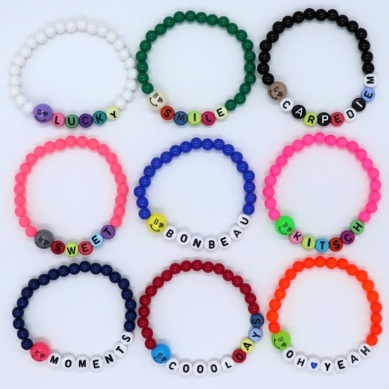 

BONBEAU Cute kitsch smile ball initial Bracelet Kitsch smile ball initial bead bracelet 9 colors blue
