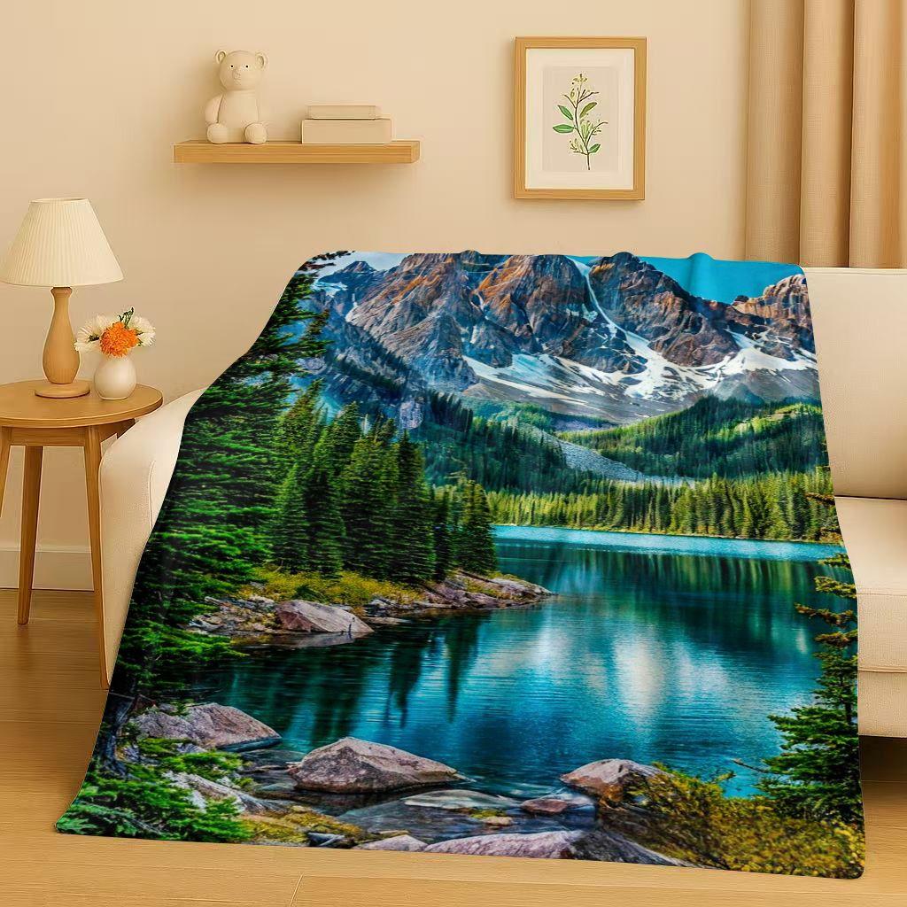 3D Beautiful Natural Scenery Sea Sky Tree Flannel Blanket,Ultra Soft Warm Plush Throw for Home Bedroom Bed Sofa Cover Kids Gift