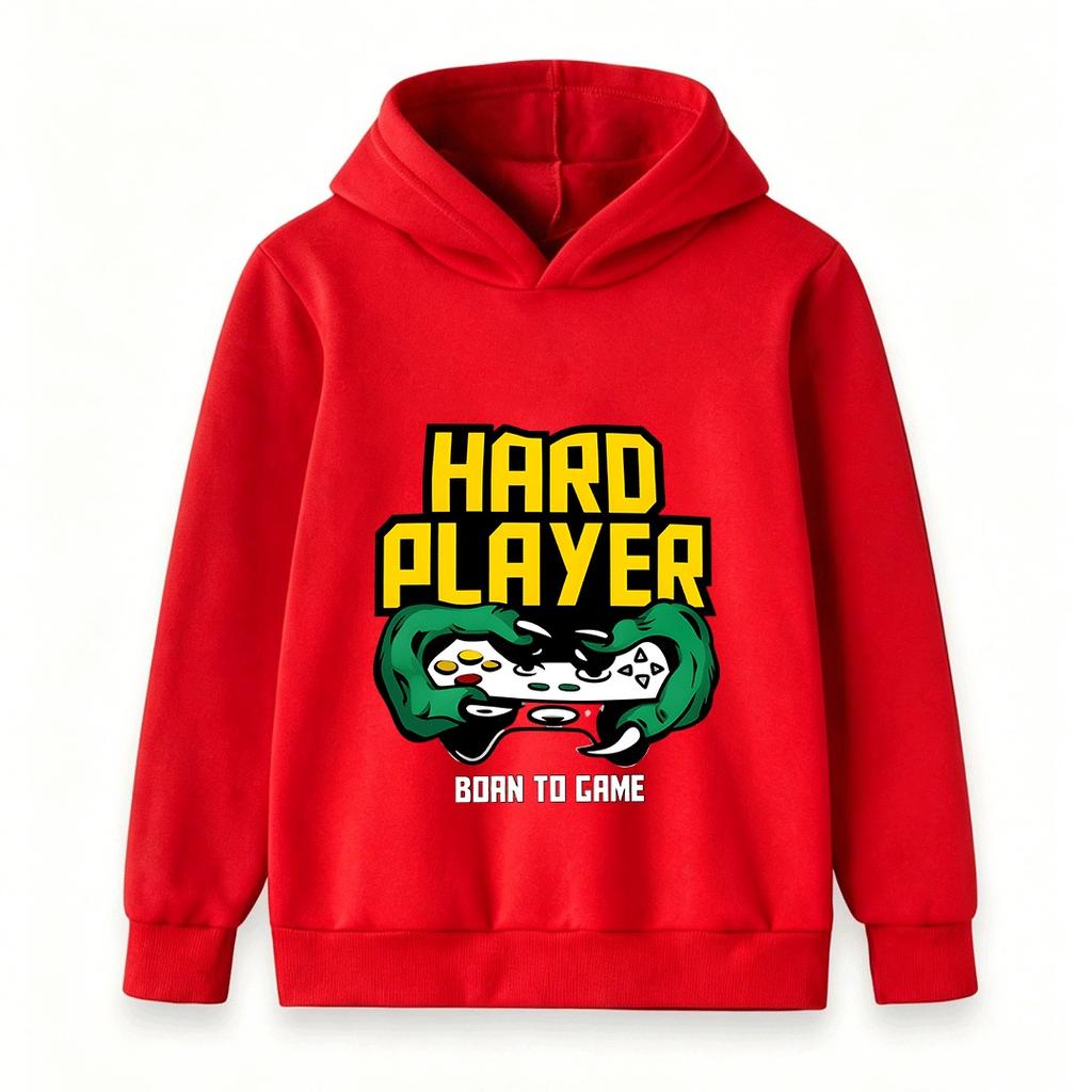 Kids Boys Girls Hard Player Born To Game Print Hoodie Casual Long Sleeve Pullover Sweatshirt For Gaming Lovers