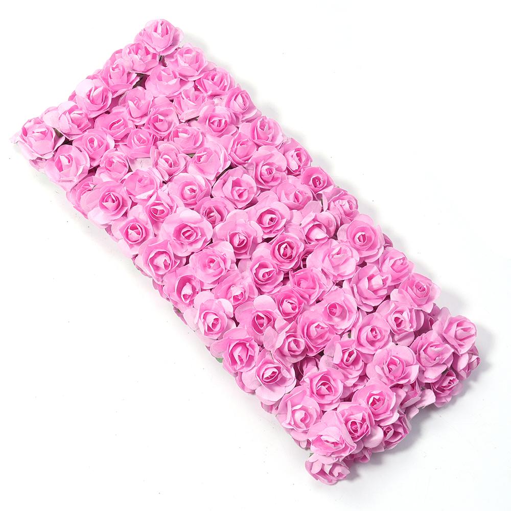 144pcs 2cm Paper Artificial Rose Flower Bouquet Colorful Mini Rose Fake Flowers For DIY Wedding Party Gifts Wreath Decoration